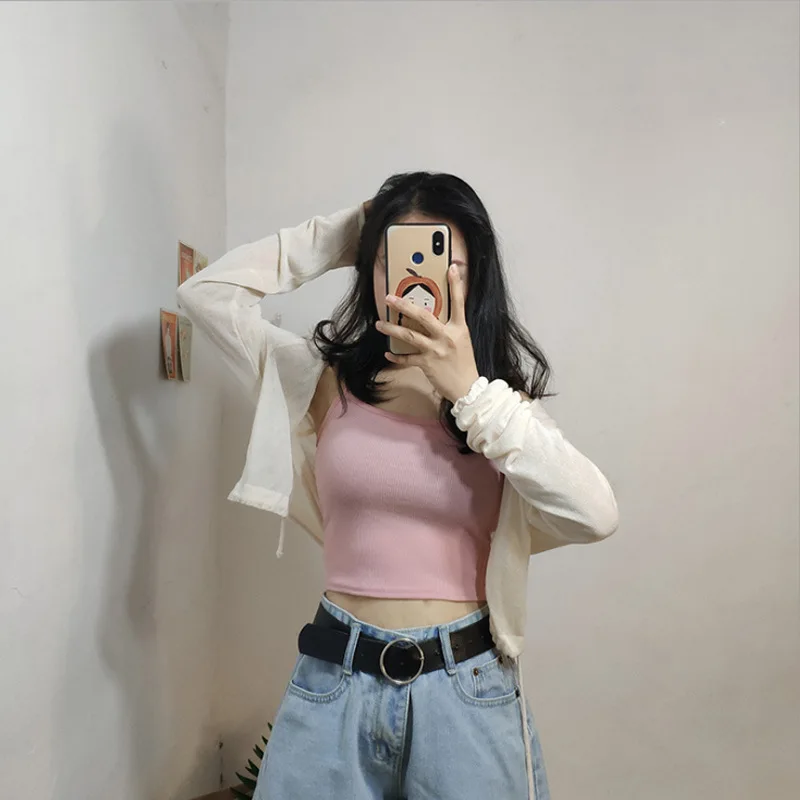 Summer New Solid Color Small Camisole for Girls and Students, with A Slimming Look and A Versatile Thread Vest. Short Base Shirt