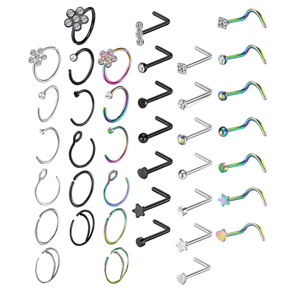 

1 set Nose Stud Ring Set Stainless Steel Earrings Body Jewelry Fashion Accessories Piercings Elegant Design Lightweight Smooth