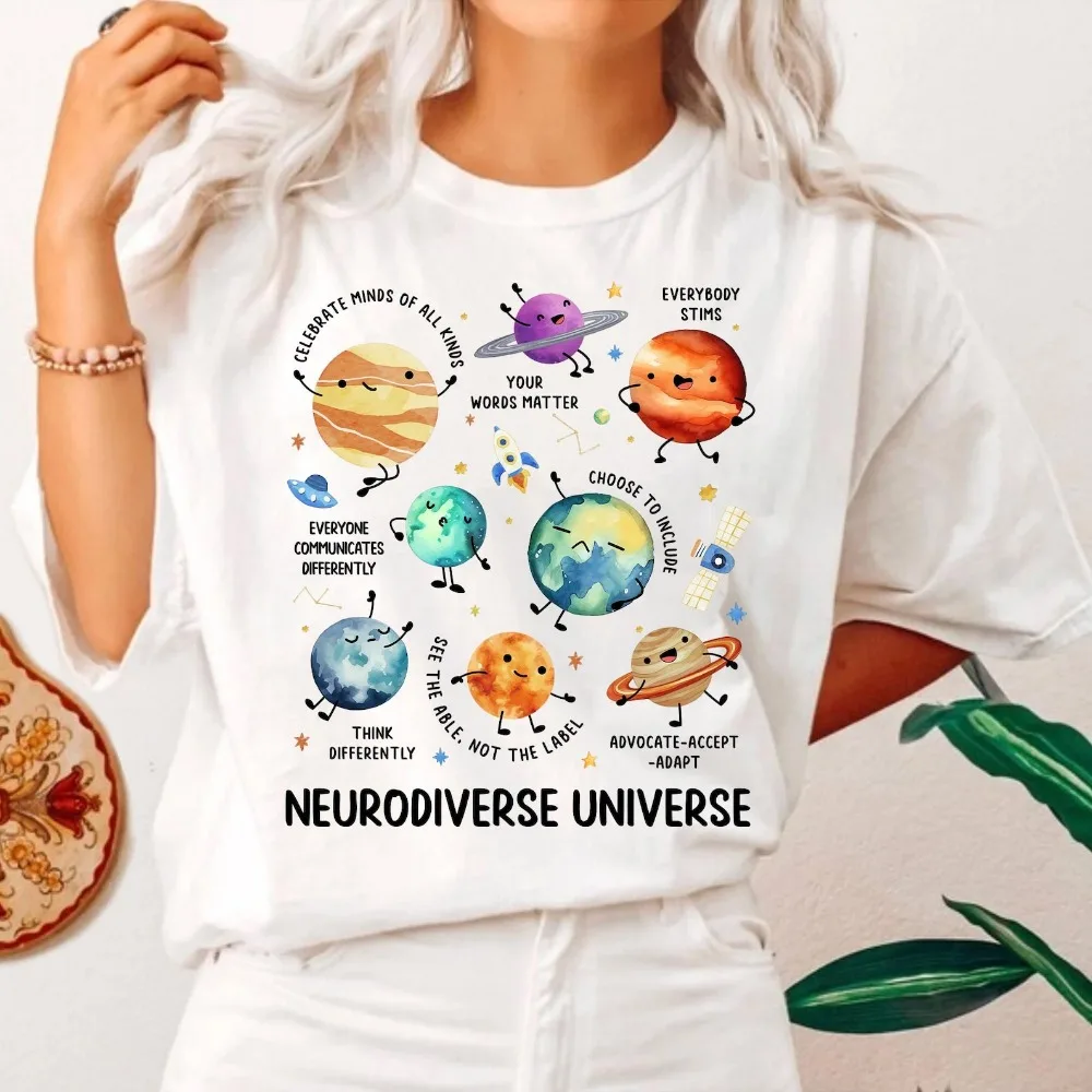 Space Neurodiversity Shirt Neurodiverse Tops Sped Teacher Clothes Autism Awareness Special Education Shirt Women Clothes
