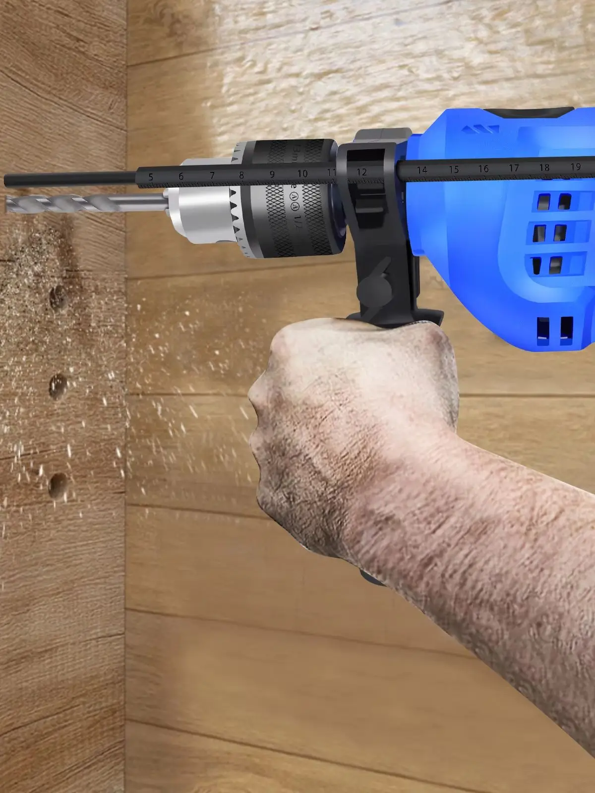 Elektrischer Bohrhammer mit Kabel, 850W Elektrischer Kabel-Bohrschrauber mit variabler Geschwindigkeit, Schlagbohrer, 13mm Metallbohrfutter, Tiefenmesser, Bohrfutterschlüssel zum Bohren von Holz,