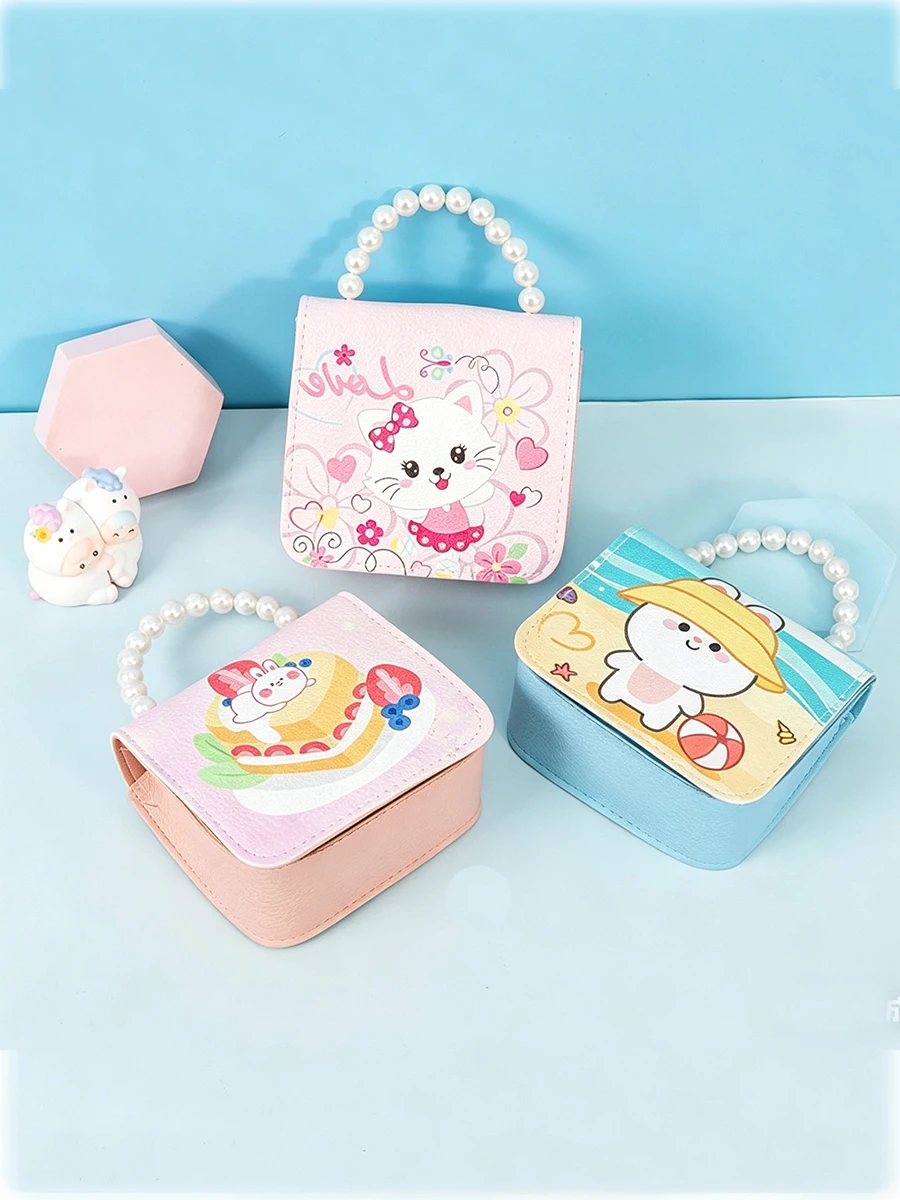 

Kids Mini Cartoon Crossbody Bag with Pearl Handle, Cute Princess Handbag for Girls