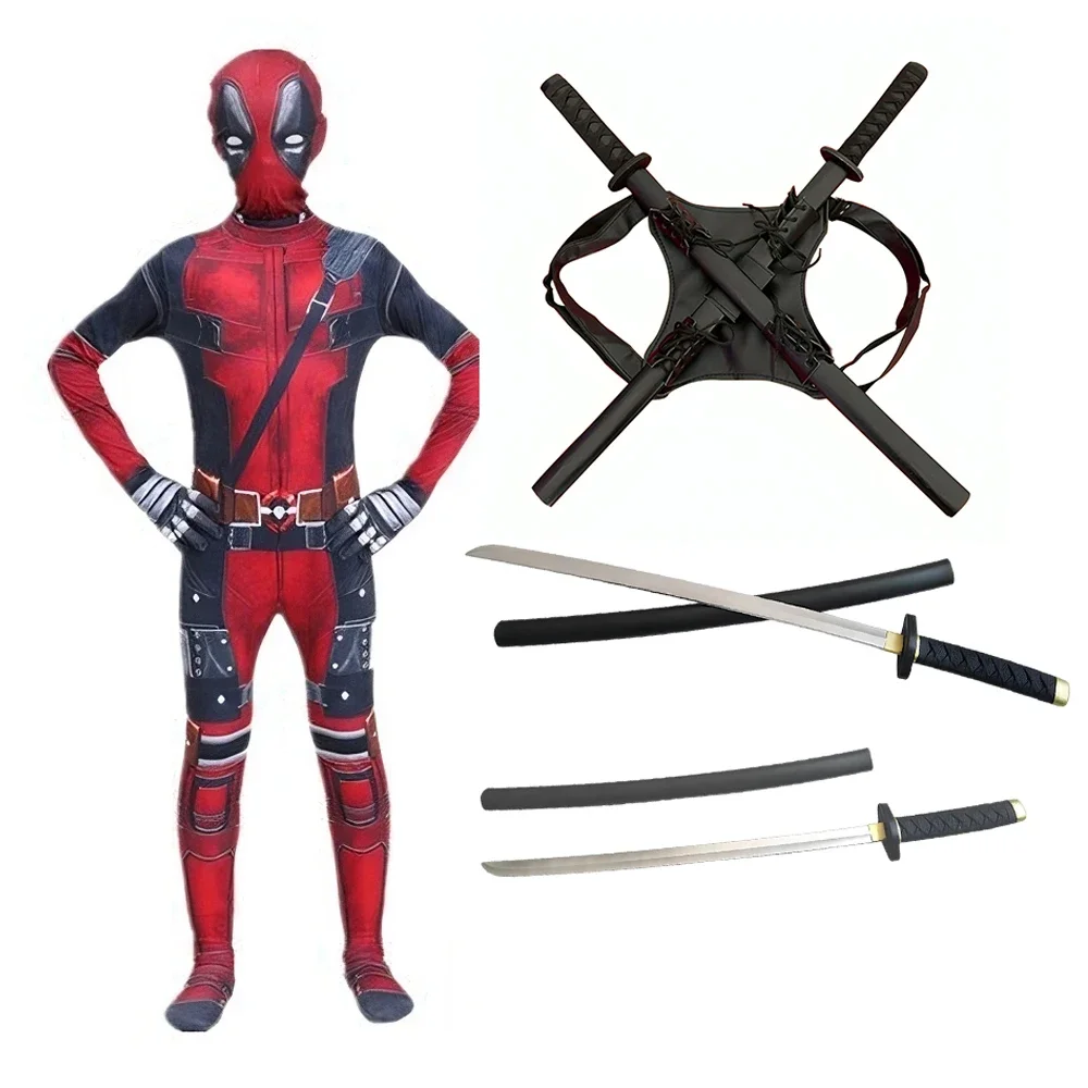 Deadpool Child Costume Men Kids Cosplay Mask Suit Children Jumpsuit Sword Superhero Deadpool Suit Kids Halloween Costume Child