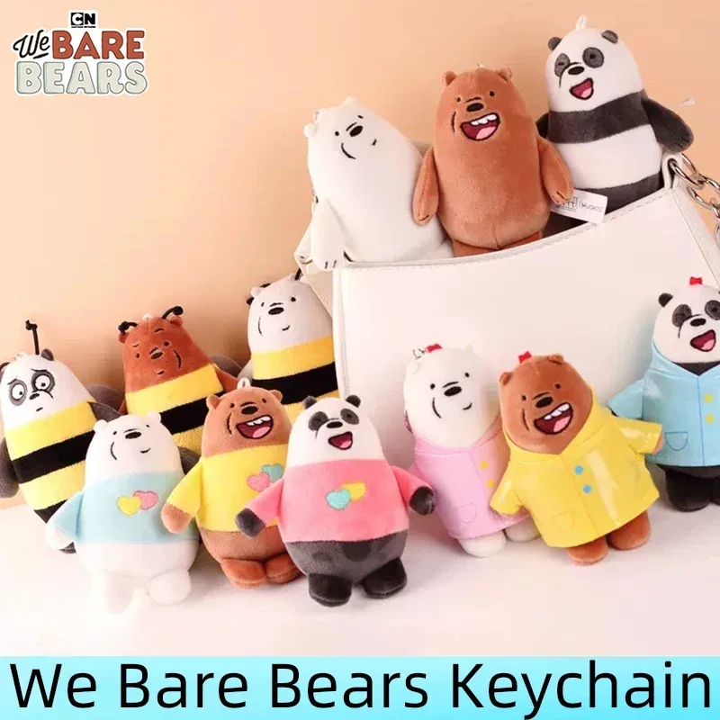 

We Bare Bears Anime Figure Plush Toys Grizzly Panda Ice Bear Keychain Key Ring Stuffed Animal Dolls Plushies Key Chain Kids Gift