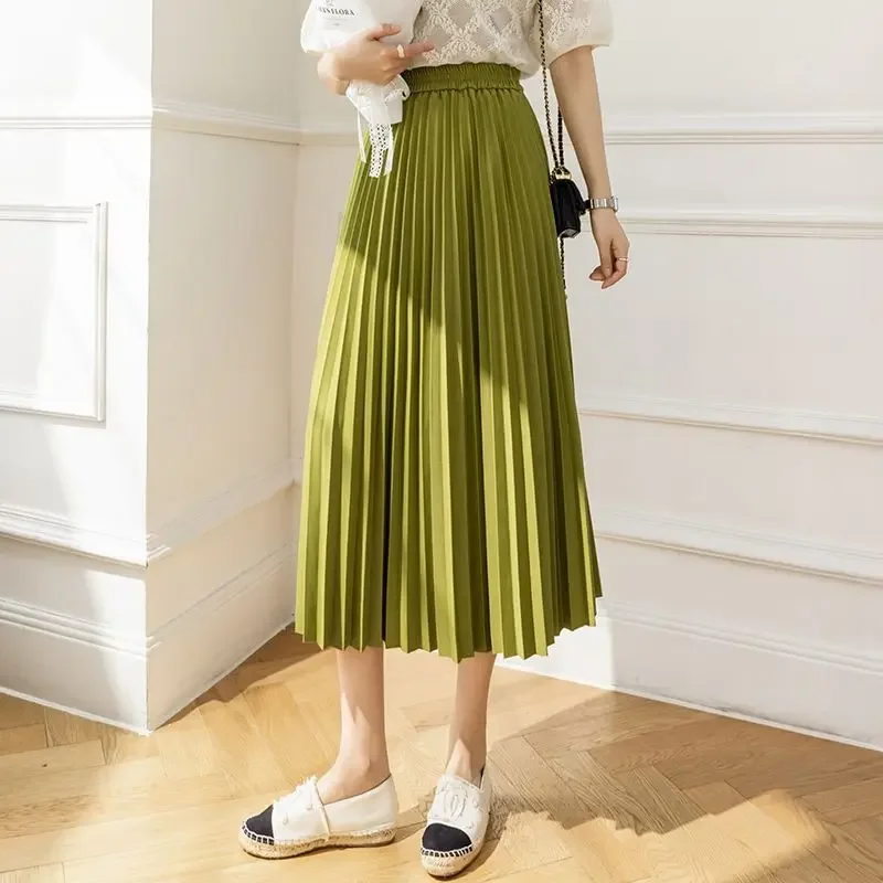 

Women's Skirts Solid Color Fashion Pleated Skirts High Waist A Line Medium Long Skirt