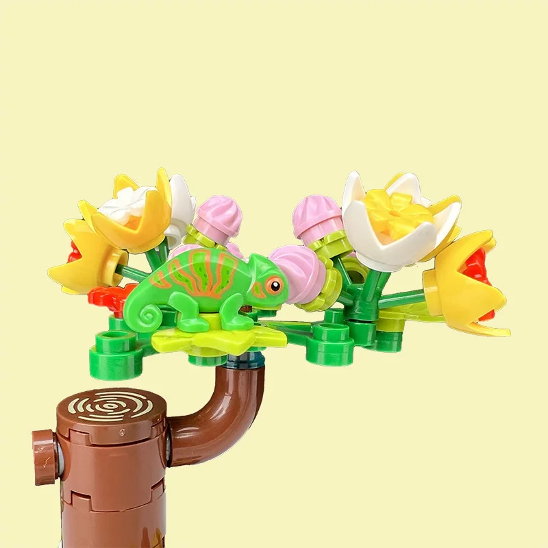 Treehouse Makeover MOC Plant Building Blocks Lizard Perching Tree Bricks Toys Kits Cherry Blossom Shaped Compatible With LEGO