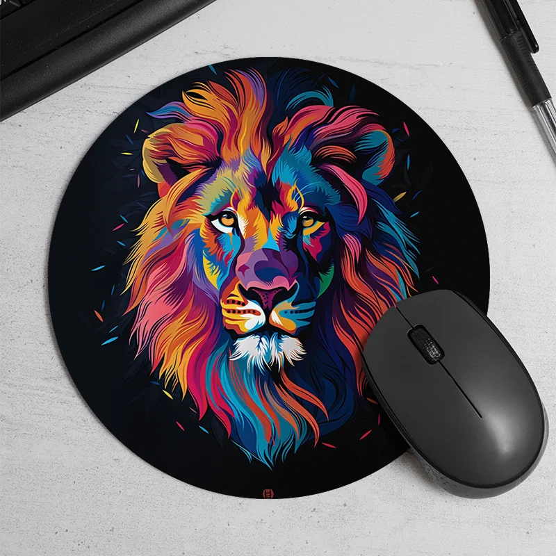 1PC Lion Round Mouse Pad Non-Slip Cartoon Gaming Pad for Office Rug Mouse Mat Desktop Accessories Desk Mat Home Office Mausepad
