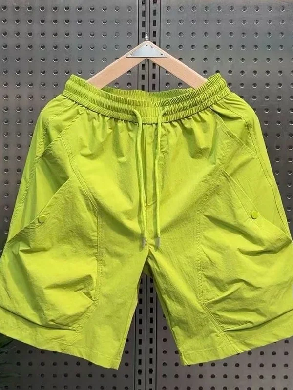 

Men's Summer Ice Silk Quick Dry Casual Loose Fit Shorts Fashionable American Style Five-Quarter Length Workwear Polyester Fiber