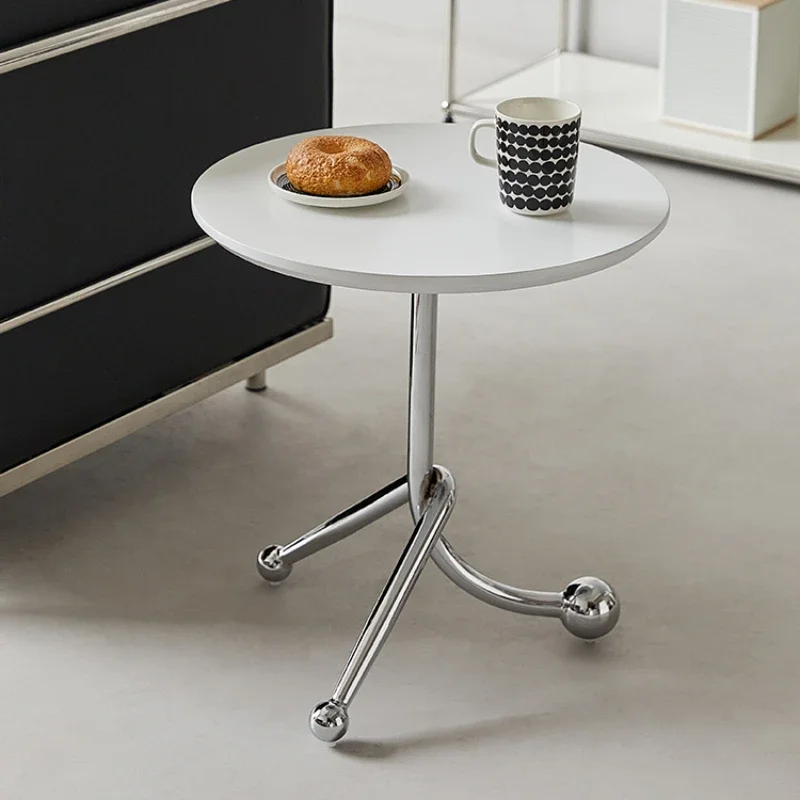 Vintage Coffee Table Solid Wood desktop Stainless Steel Stand Bedroom Small Round Table Bedside Desk 40X40cm