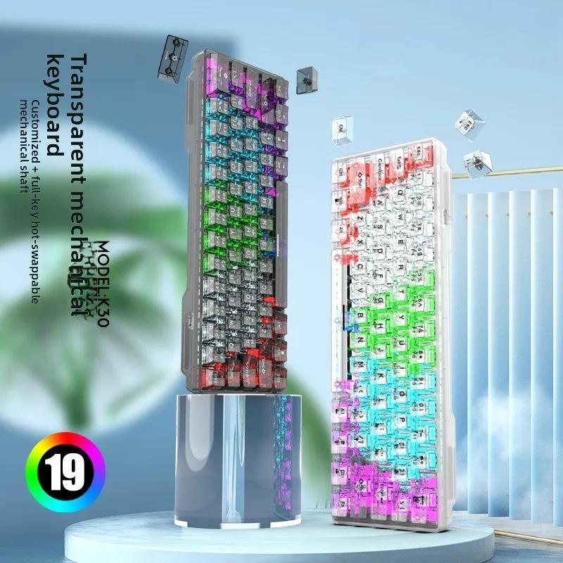 

68 key wired mechanical keyboard, transparent hot swappable mechanical keyboard, RGB luminous office PC game