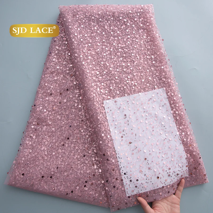 

SJD LACE African French Mesh Lace Fabrics with Sequins 2025 High Quality Nigerian Net Lace for Sewing Women Wedding Dresses 3490