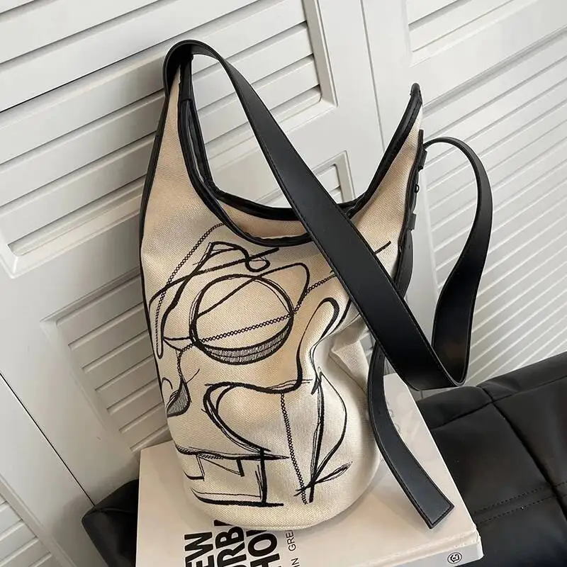 Bloom Casual Bucket Messenger Bag Women Haruku Hot Girls Canvas Crossbody Purse Ladies Retro Shoulder Bags Aesthetic
