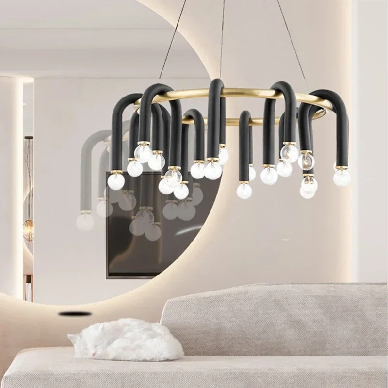 

Creative U-shaped tube chandelier living room black gold italian design lamp ost modern minimalist bar coffee Whit 20 Chandelier