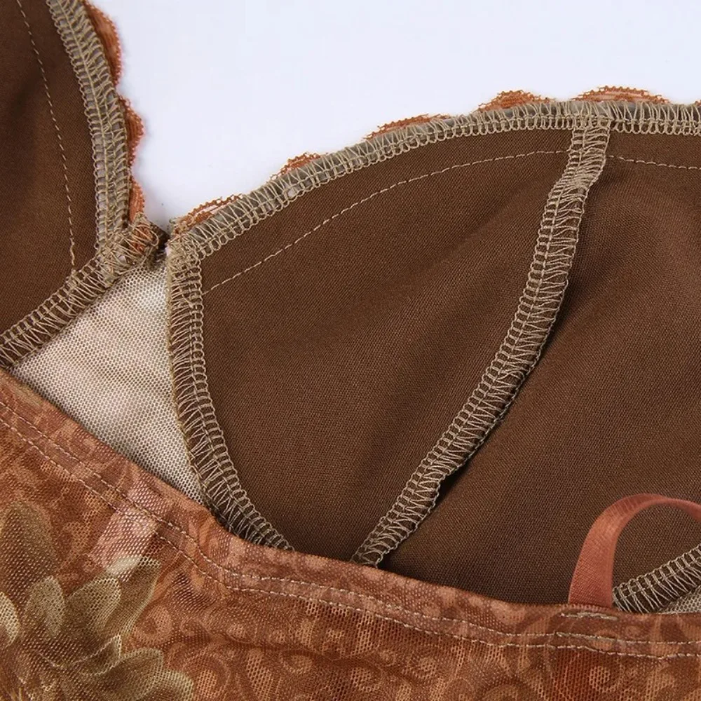 

Fashion Slim Fit Lace Camisole Sexy Maple leaf Printed Lace Floral Camis Harajuku Sleeveless Lace Corset Beach