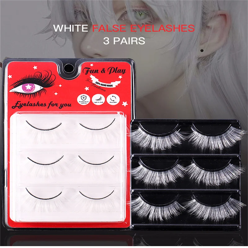 3-Pairs الرموش الصناعية البيضاء والملونة عطلة نمط DIY المرحلة ماكياج للحزب تعزيز نداء العين #2