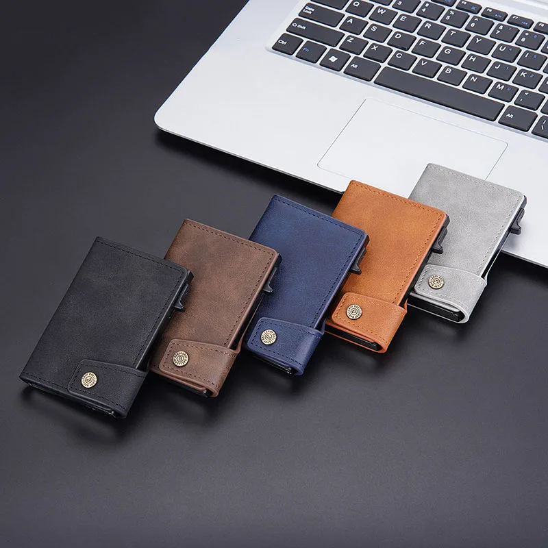 

New RFID Men Women Wallet ID Credit Card Holder Mini Wallet PU Leather Vintage Hasp Holder Business Vertical Card Hold Automatic