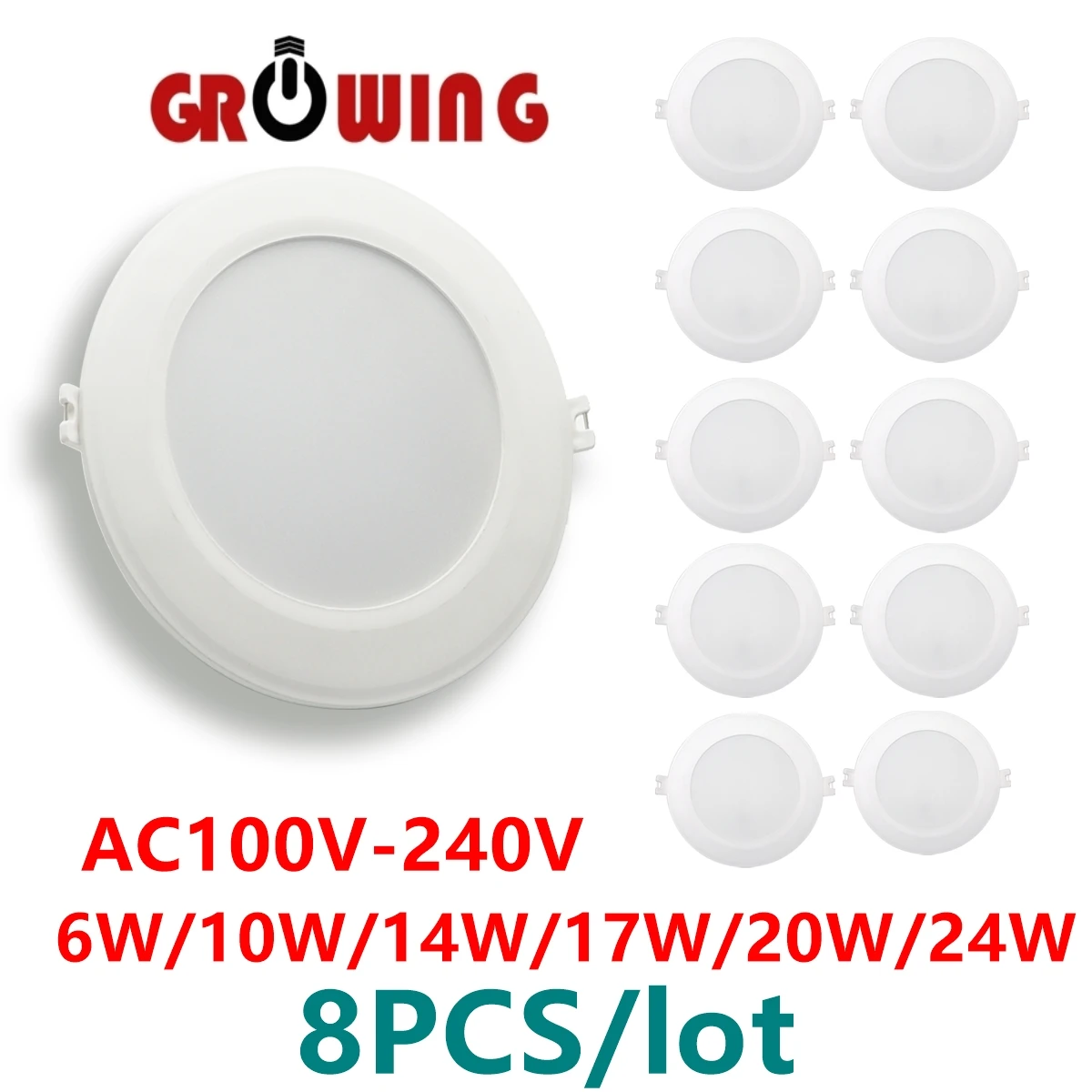 

8PCS LED dark mounted ultra thin downlight AC100V-240V 6W-24W super bright warm white light suitable for kitchen study