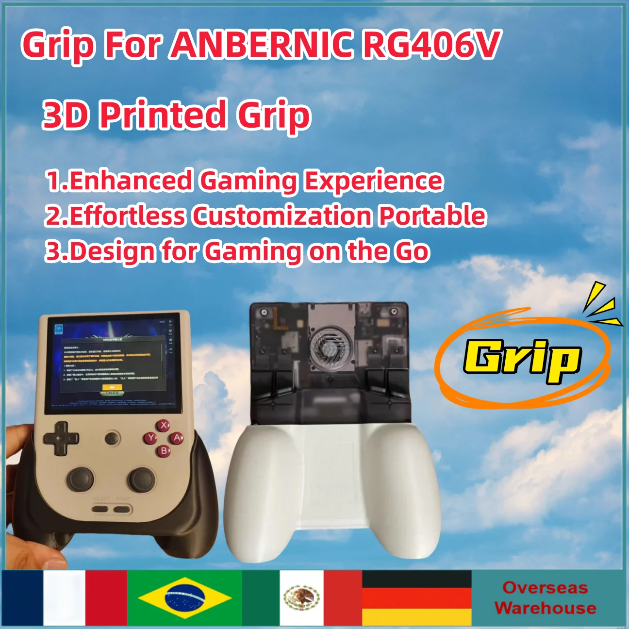 ANBERNIC RG406V Handheld Game Console Grip 3D Printed Grip Handle Accessorie DIY Controller Holding Handle Comfortable Grip Gift