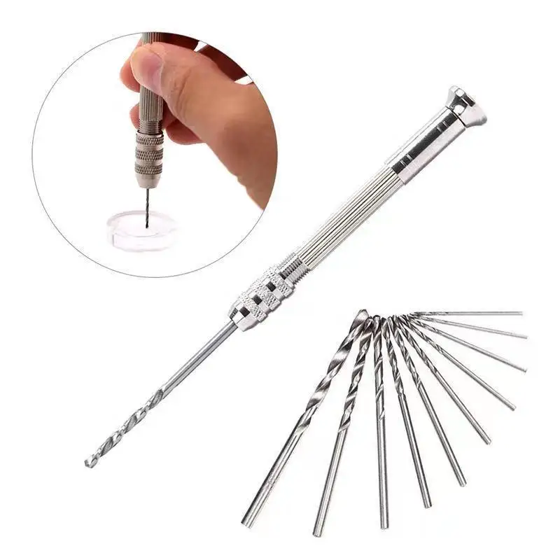 Mini Hand Drill Bits Kit Chuck 0.8-3.0mm Drill Bits Head For Woodworking Models Hobby DIY Hole Punching Manual Tools Jewelry