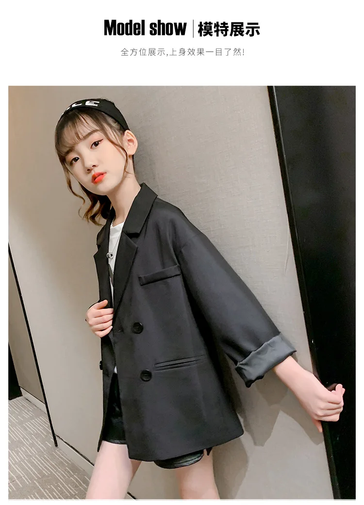 Eleganter Kinder-Blazer in Schwarz, Hochzeitsjacke für Mädchen im englischen Stil, formelle Kleidung, lockerer Freizeitanzug für Kinder. – Detail 3
