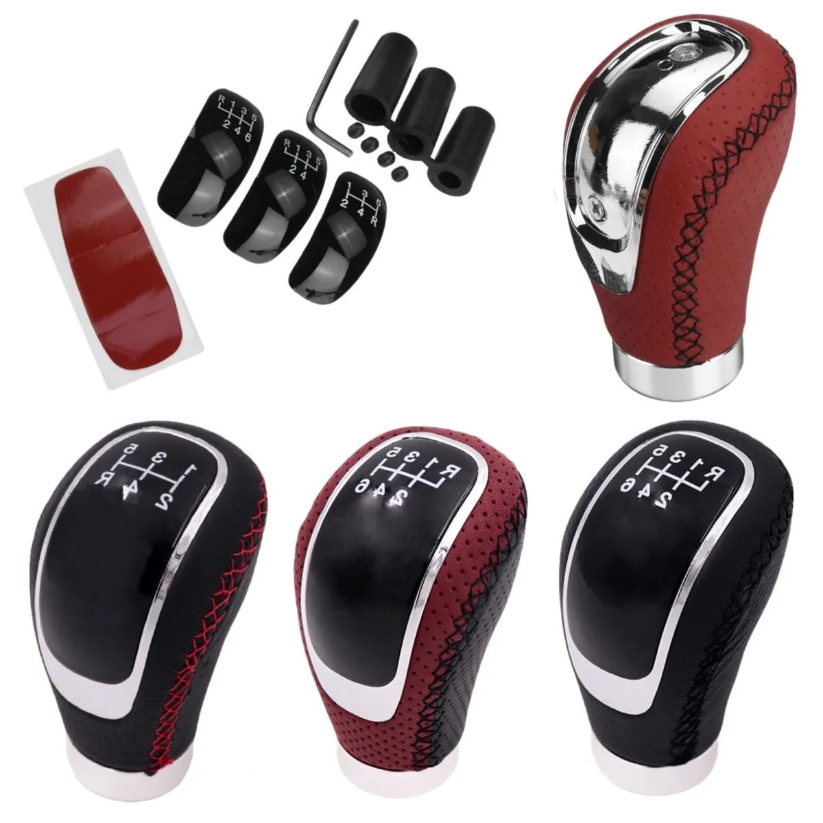 Universal Car Leather Shifter Gear Shift Knob Stick Aluminum Transparent Manual Head Lever AT MT Car Accessories