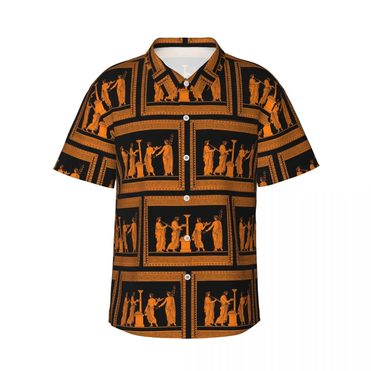 Red Figure Greek Vase Offering Scen Men's Shirts Hawaiian Short Sleeve Shirt Fashion Lapel Tops for Summer Beach