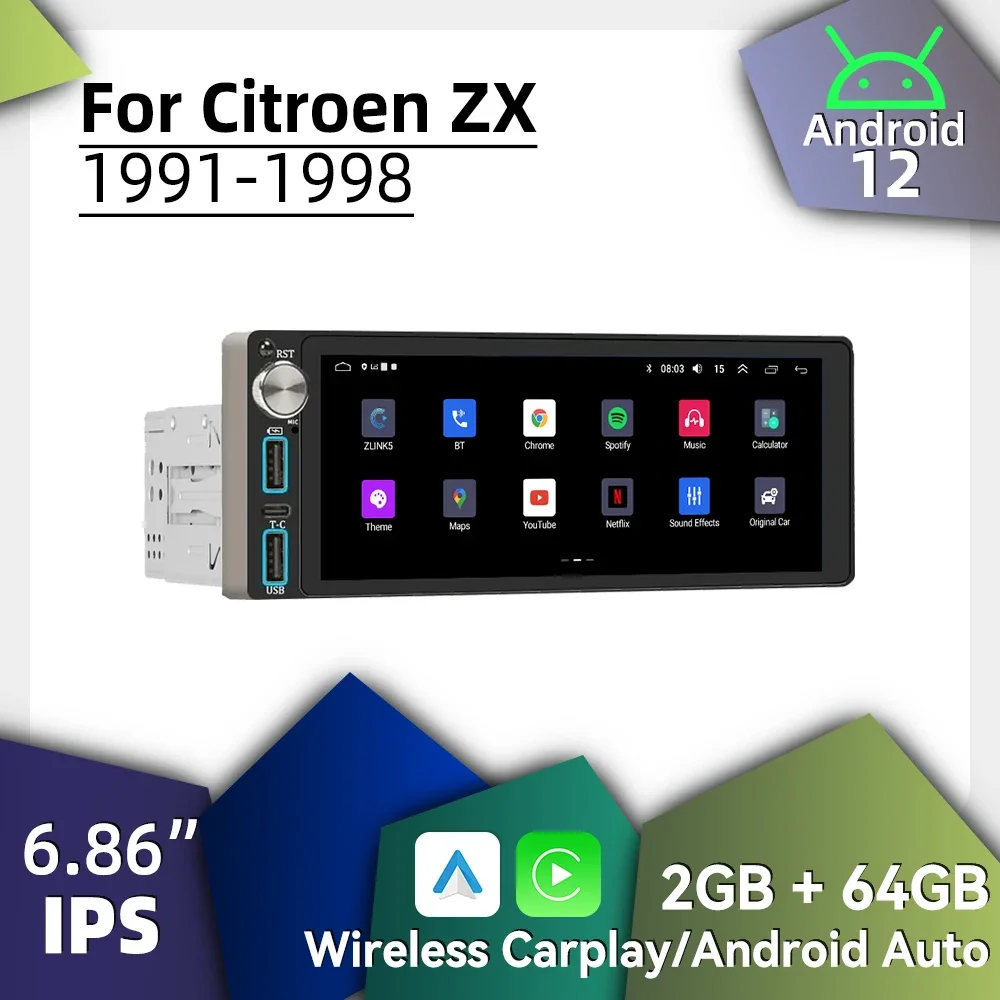 

Беспроводной Carplay Android Auto 1Din радио Android автомобильный мультимедиа для Citroen ZX 1991-1998 6,86 "экран стерео головное устройство авторадио