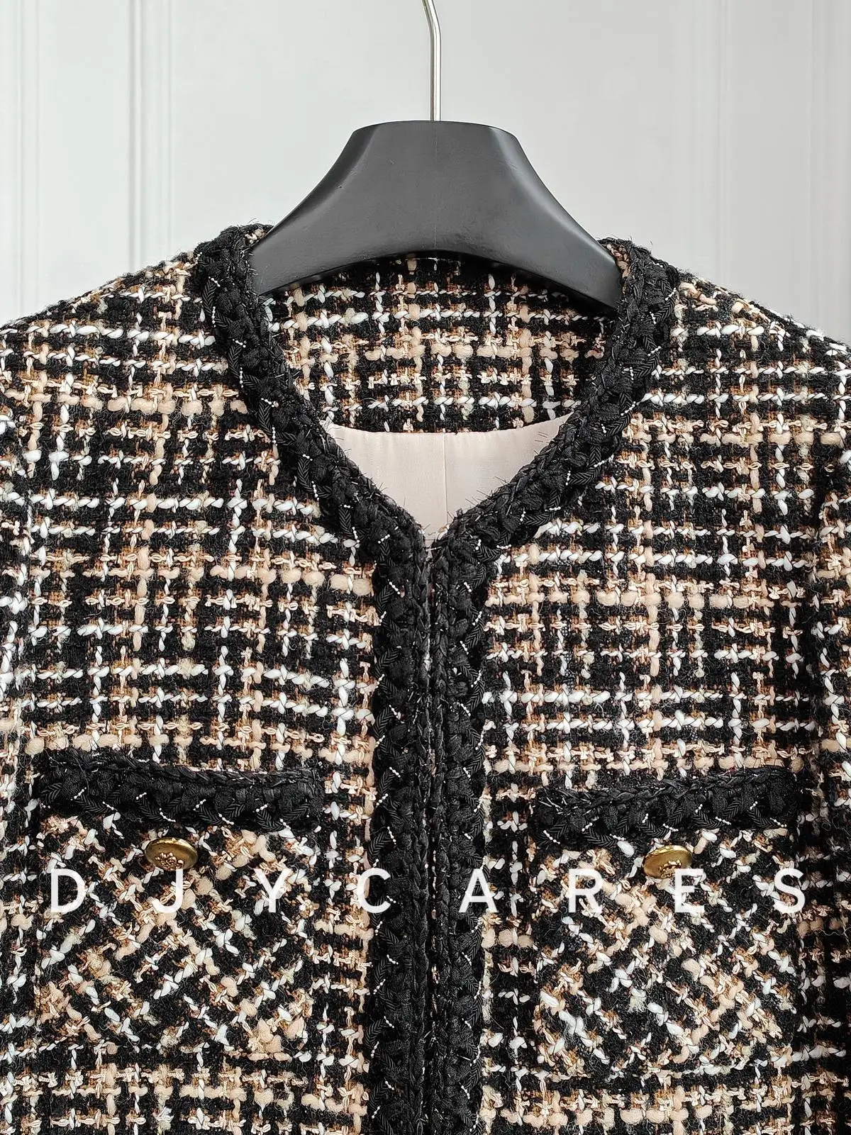 New Coarse tweed small gold grid high-end premium wool jacket big  size