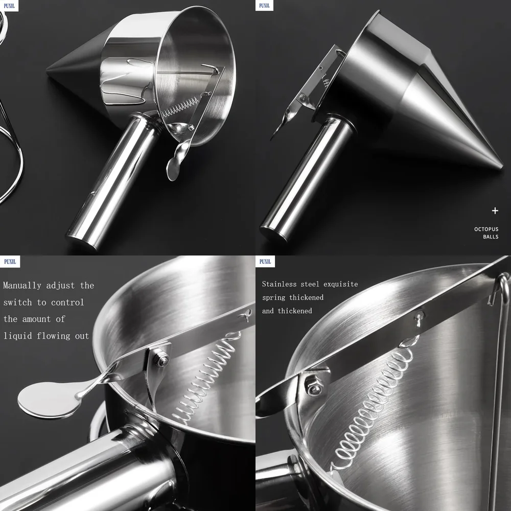 1.75L Octopus Burnt Ball Tool for Baking Funnel Stainless Steel Pastry Dispenser for Octopus Burnt Cake Making with Bracket