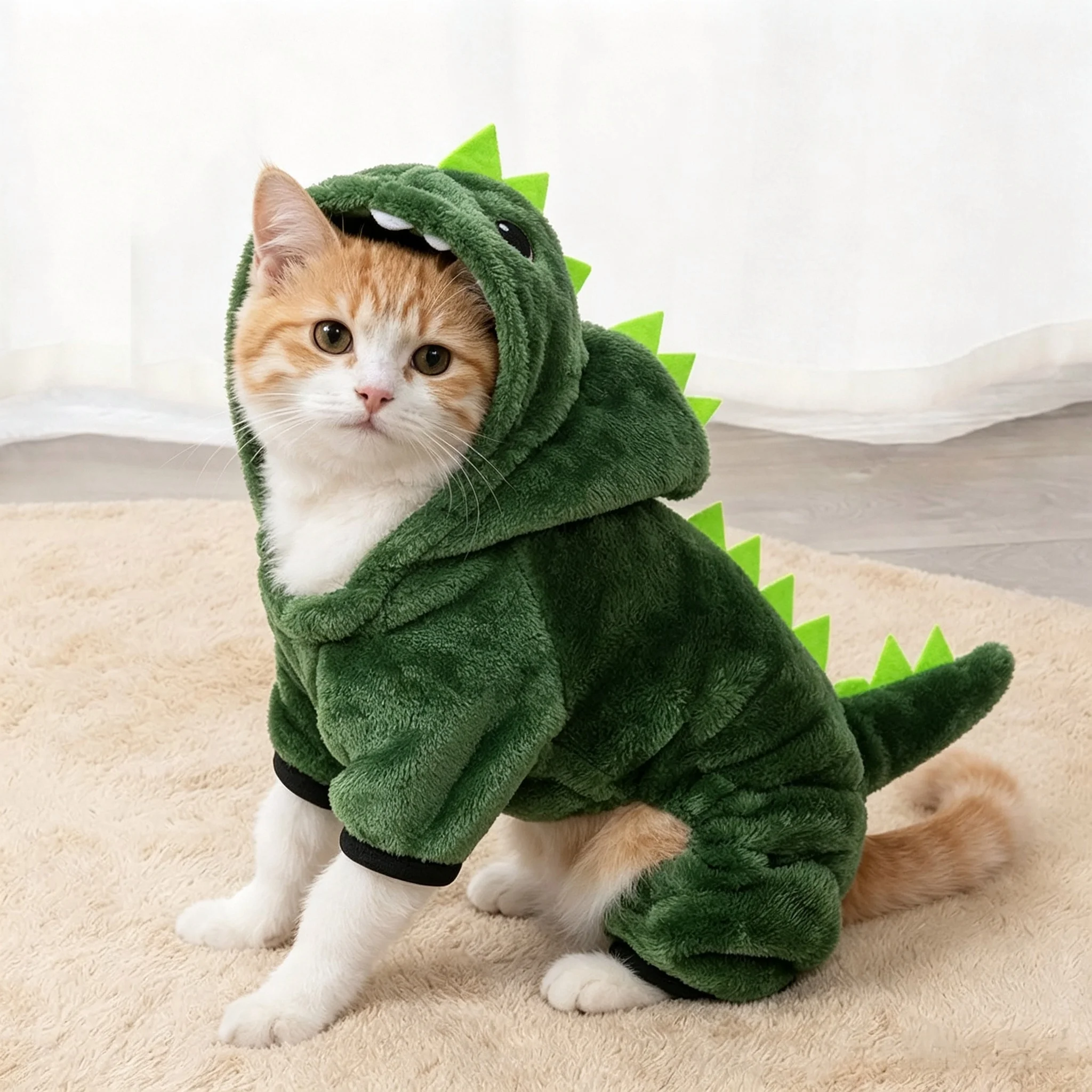 Pet Cat Dog Halloween Dog Clothes for Small Dogs Funny Dinosaur Cosplay Costume Winter Warm Cat Coat Fleece Hoodies Sweater view 2