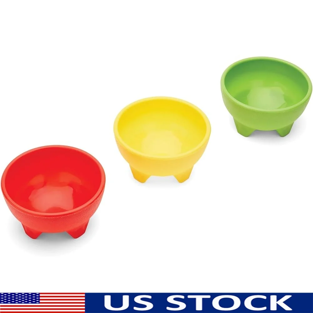 Cuencos para Salsa Multicolor, Juego de 3 Plástico sin BPA, apilables, 5 Pulgadas de Diámetro Ideal, Salsa Guacamole Queso Dip Fácil de Limpiar