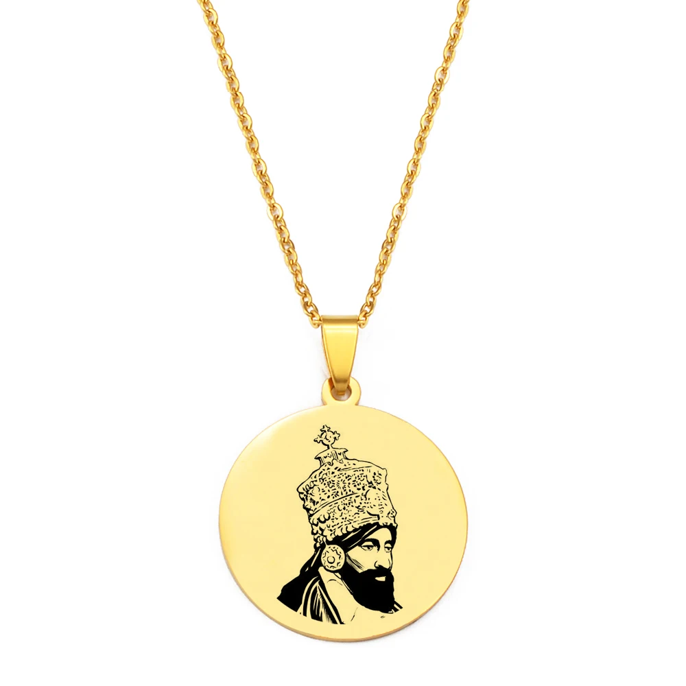 Anniyo 3CM Haile Selassie I-Emperor of Ethiopia Pendant Necklaces Jewelry #D0029