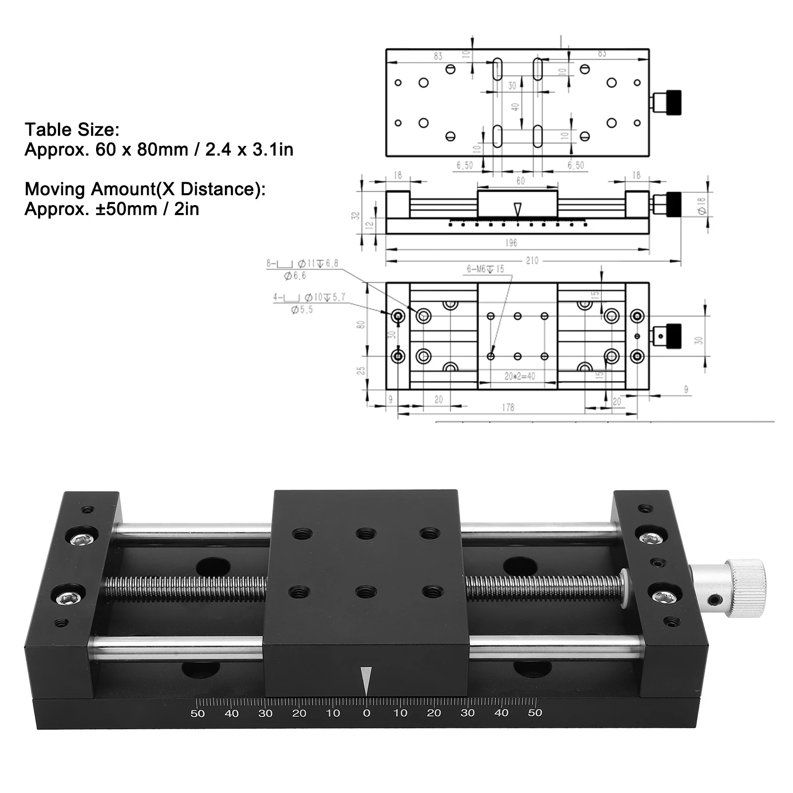 X Manual Trimming  X Sliding Stage Aluminum Alloy Fine-Tune Manual Trimming  X Tuning Platform Sliding Table