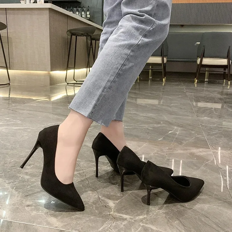 Spring and Autumn New Black High Heels Female Shallow Mouth Pointed Thin with Sexy Temperament Single Shoes Zapatos De Mujer