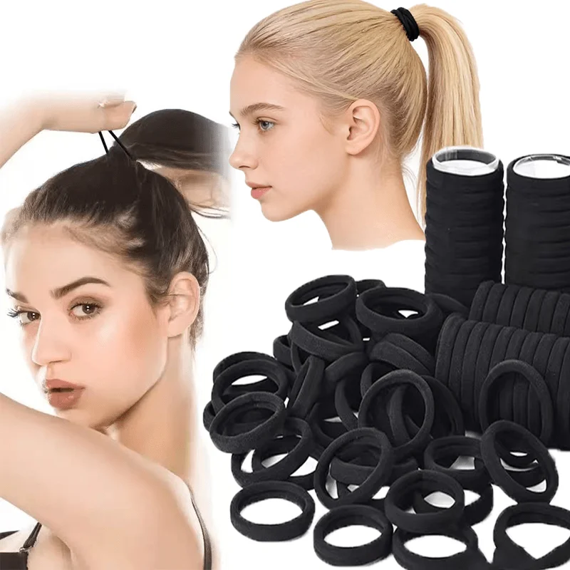 50pcs/100pcs Set High Elastic Hair Ties Black & Colorful Seamless Rubber Bands for Ponytail Solid Color Stretch Hair Ties for Women Comfortable Durable for Home & Travel