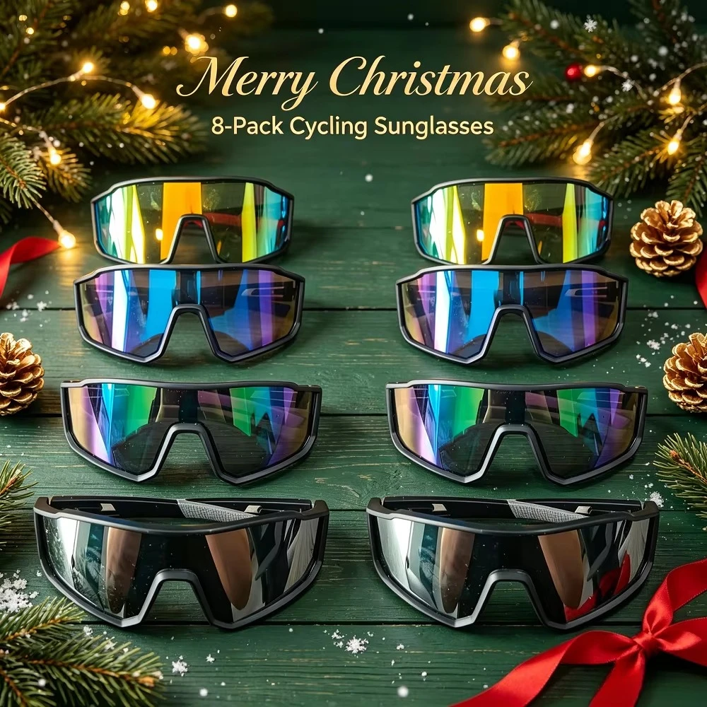 Men's and Women's Sports Sunglasses 8-piece Set, Oversized Windproof Riding Glasses, Anti-ultraviolet Polarized Outdoor Sun Umbrella, Suitable for Running, Fishing and Driving. Recommended Christmas and Halloween Gifts, Random Colors