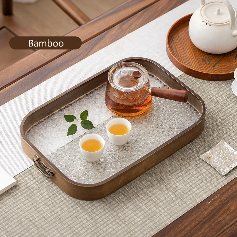 

Hemu Haitang-Acrylic bamboo tea tray, fruit pastry handle, minimalist, home, hotel, kitchen, creative, flower