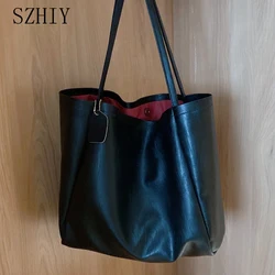 New Soft Shoulder Bag Women Big Tote Designer Shopper Large Capacity Handbag Pocket High Quality PU Leather Retro Bolsa De Ombro