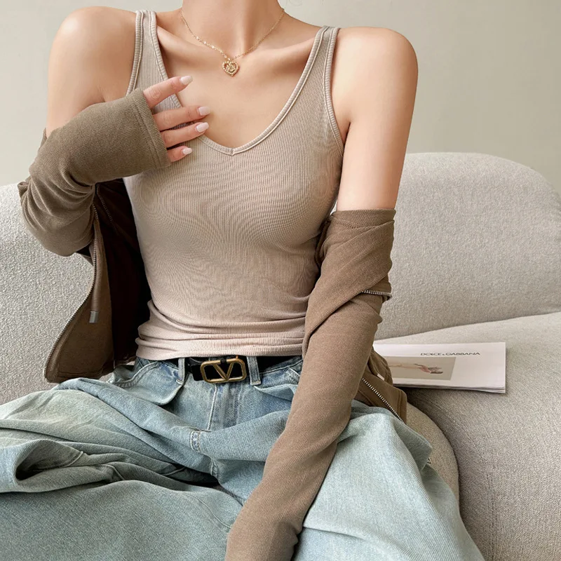 

Летний костюм, внутренний слой, женский однотонный вязаный жилет в рубчик, весна и осень, большие размеры