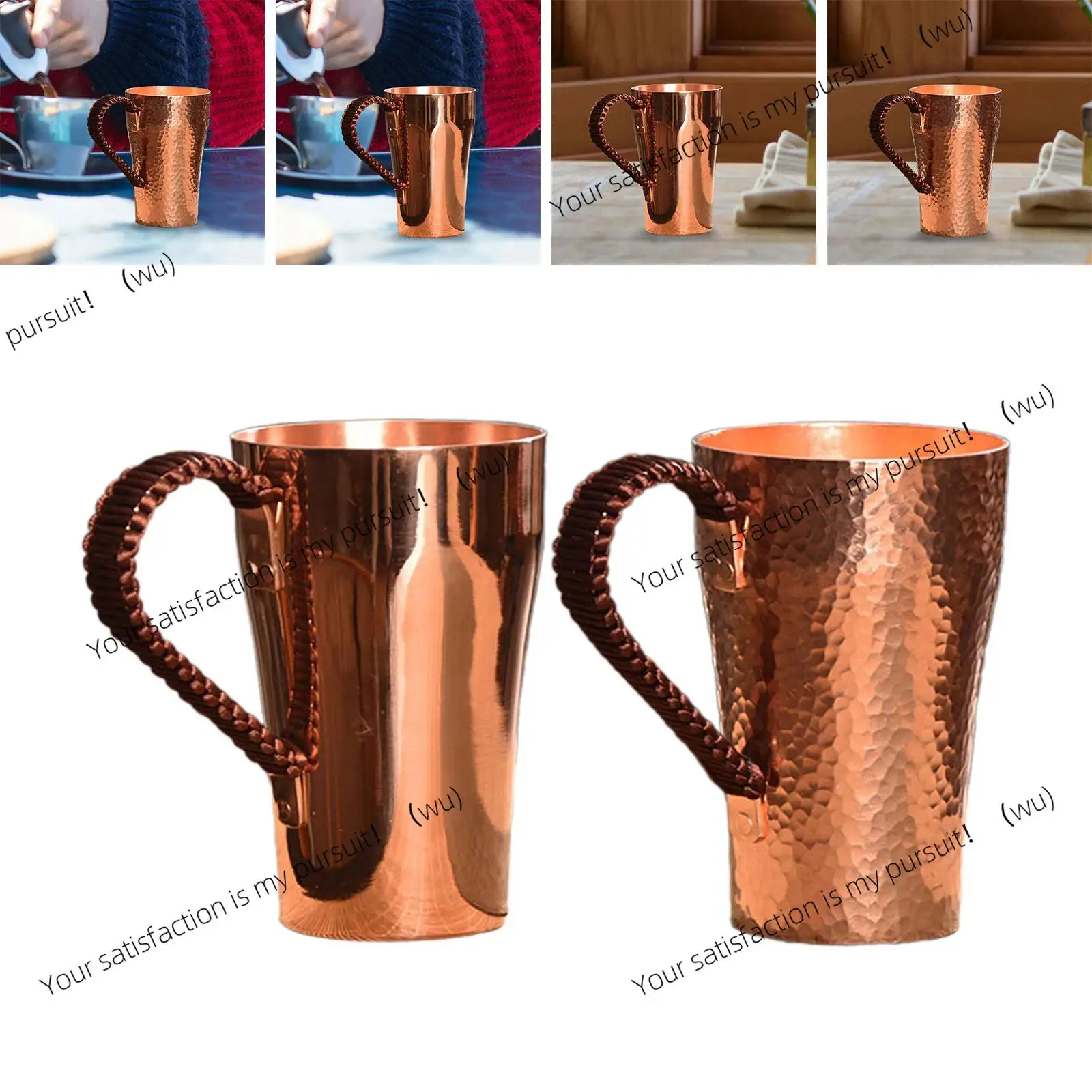 Copper Coffee Mug Handmade Pure Copper Cup Portable 400ml Water Mug Drinkware for Hot and Cold Water Milk Kitchen Restaurant