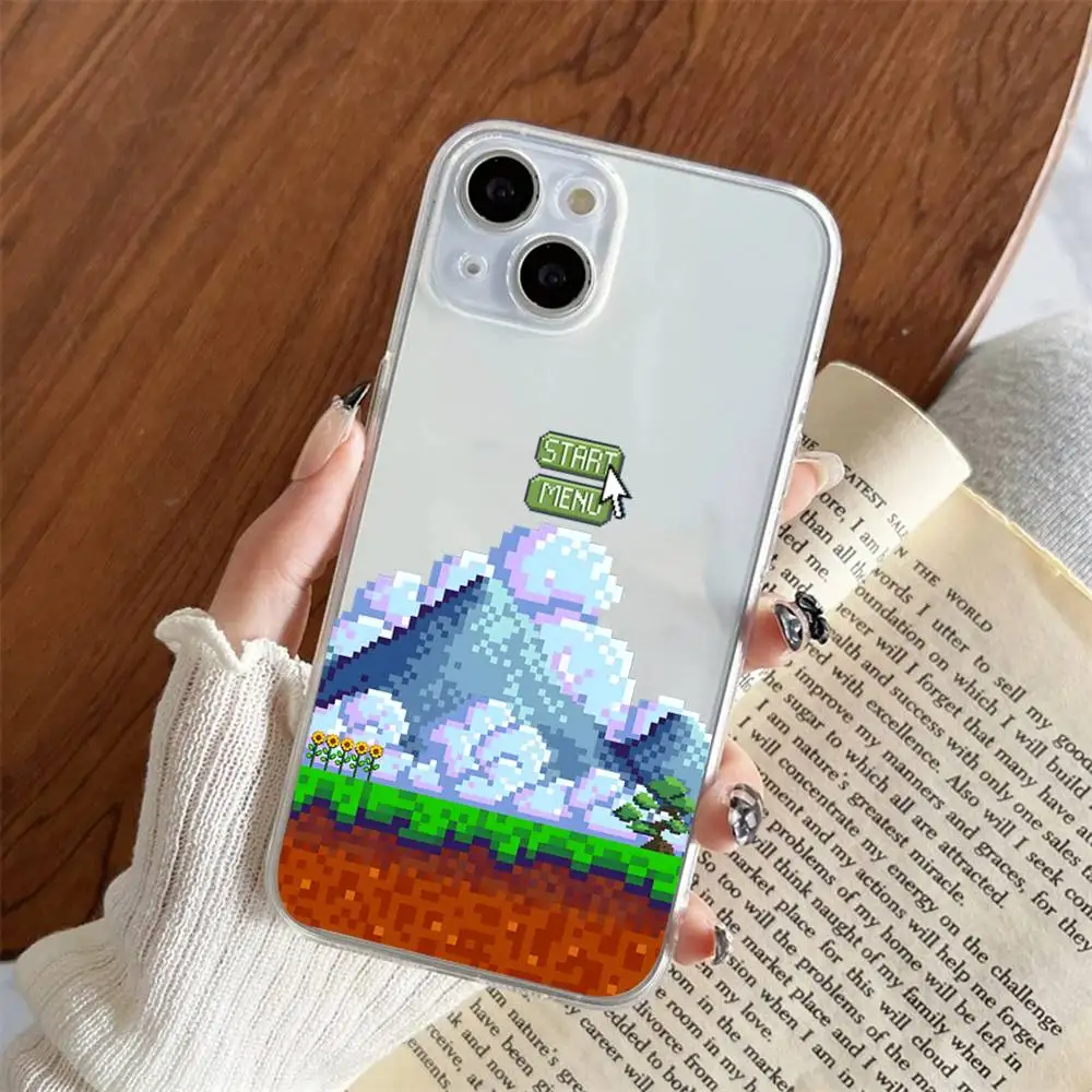 1pc Infanzia Pixel Scena di Gioco Cassa Del Telefono Trasparente Per IPhone 17 16 15 14 13 12 11 PRO MAX PLUS Mini Copertura Morbida Per La Pelle