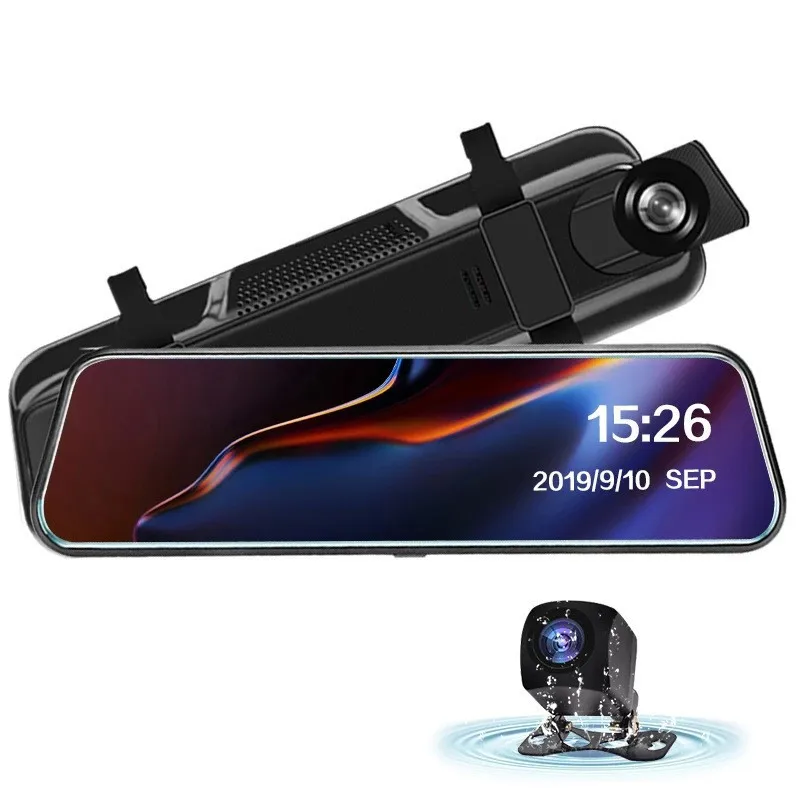 1080P 10 Inch Full Screen Dual Lens Car Mirror Touch Screen Stream RearView Dash Cam Mirror Camera Dashcam Drive Recorder