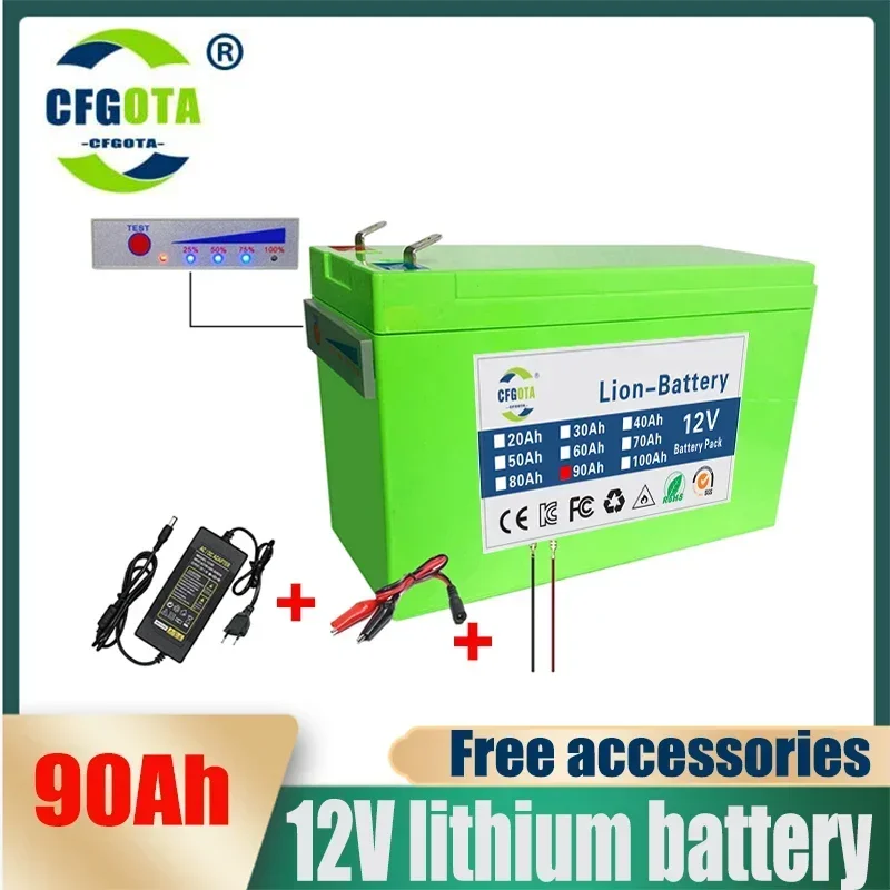 New power display 12v90a 18650 lithium battery pack is suitable for solar energy and electric vehicle battery + 12.6v3a charger