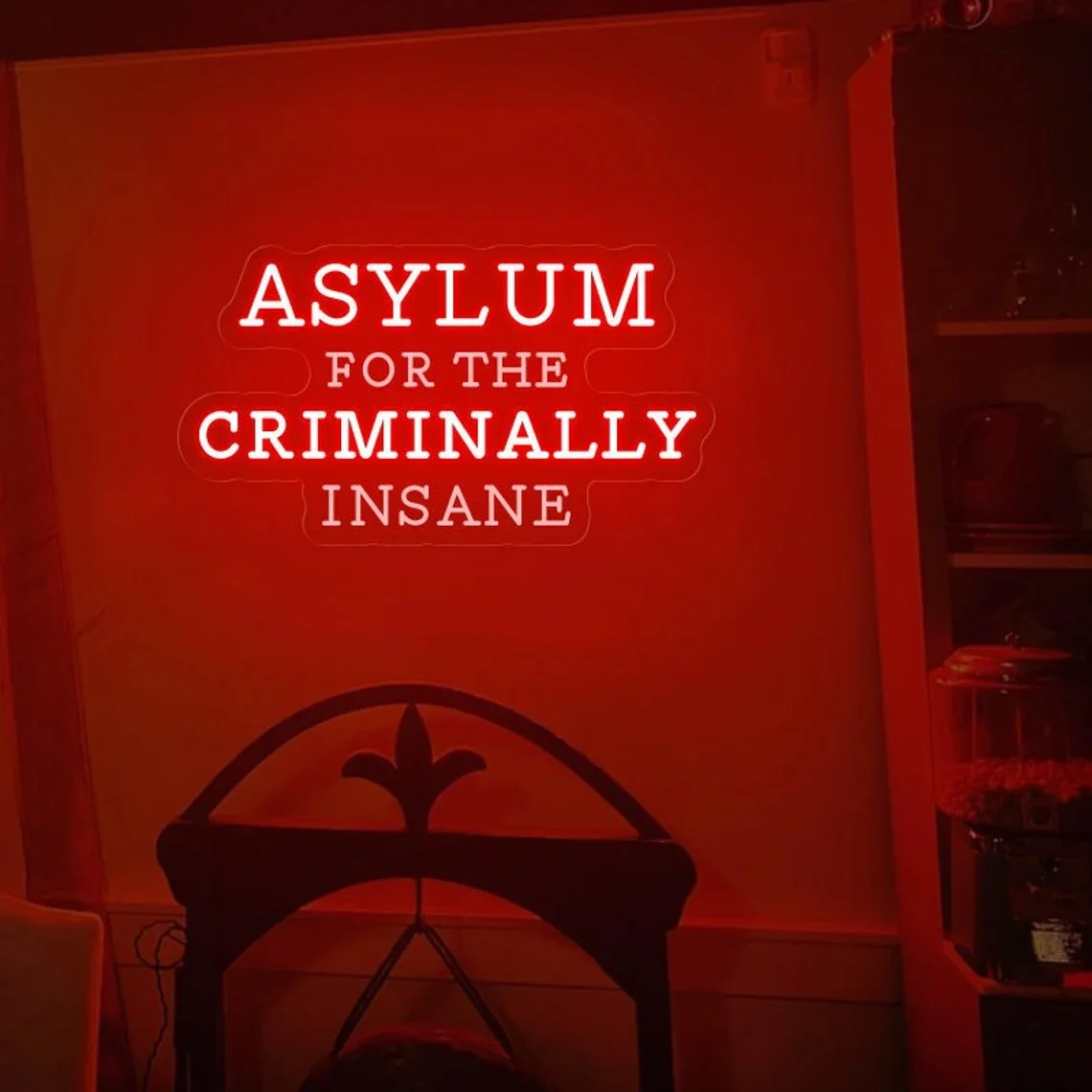 

Asylum для неоновой вывески Criminally Insane, готический декор в виде комиксов, декор для комнаты с привидениями, художественный знак для декора гроба