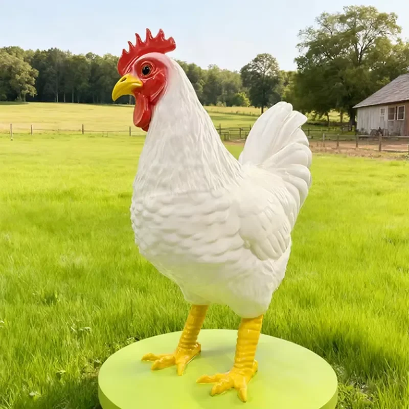 Life Size Resin White Rooster Statue Realistic Farmyard Ornament Outdoor Garden Yard Landscape Sculpture