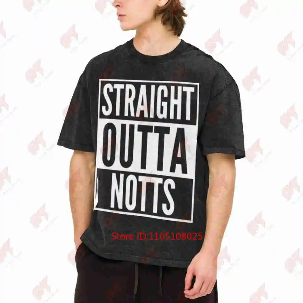 Straight Outta Notts Meadow Lane Magpies Lambs Wheel Nottinghamshire Vintage Washed Tee Pure Cotton T-Shirt