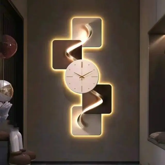 with Light Factory Price Led Large Home Decor Art Design Silent Decorative Living Room Office Wall Clock 3D Dropshipping