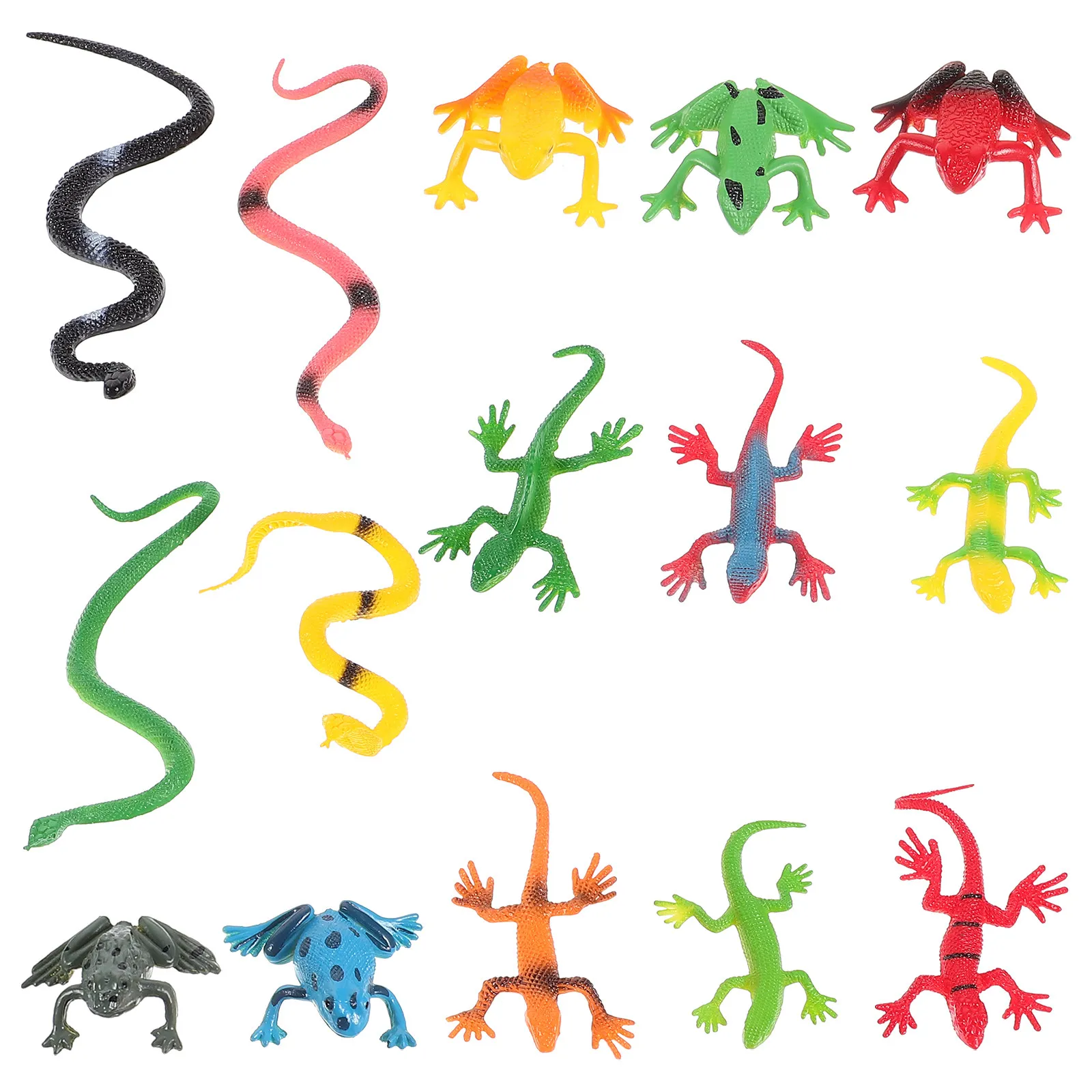 

15Pcs Plastic Realistic Reptile Figures Lifelike Snake Lizard Frog Decor for Garden Bedroom Party Plant Pot Desktop Education