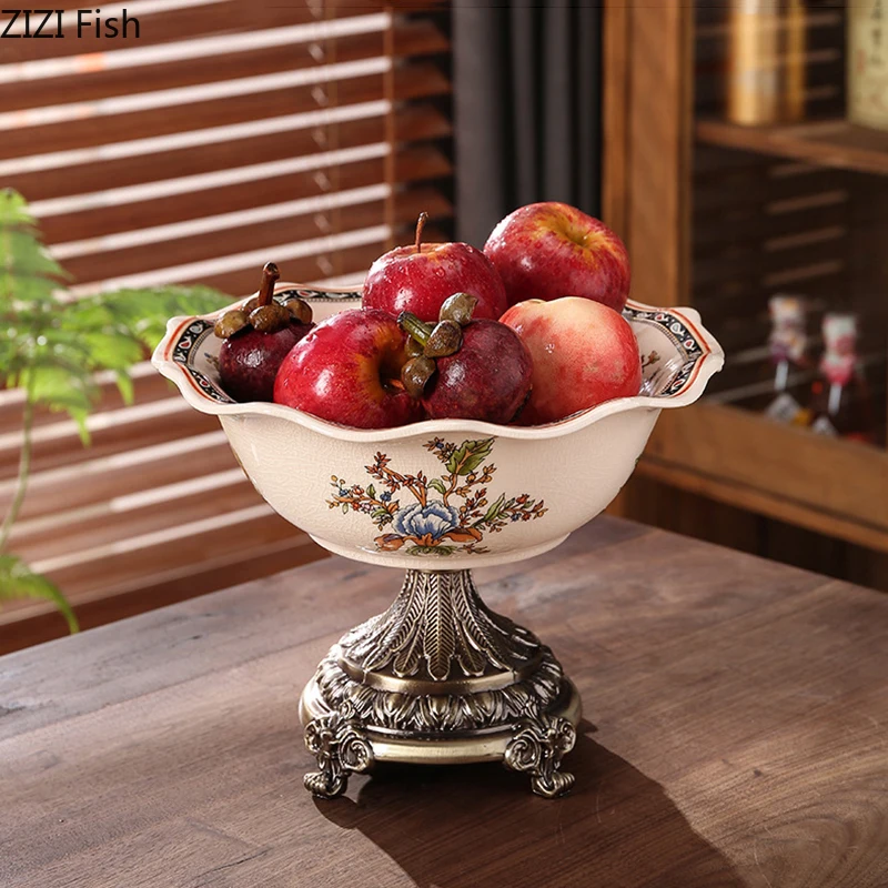 Floral Pattern Fruit Bowl Storage Trays Dessert Plate High Footed Fruits Plate Living Room Coffee Table Household Fruit Tray