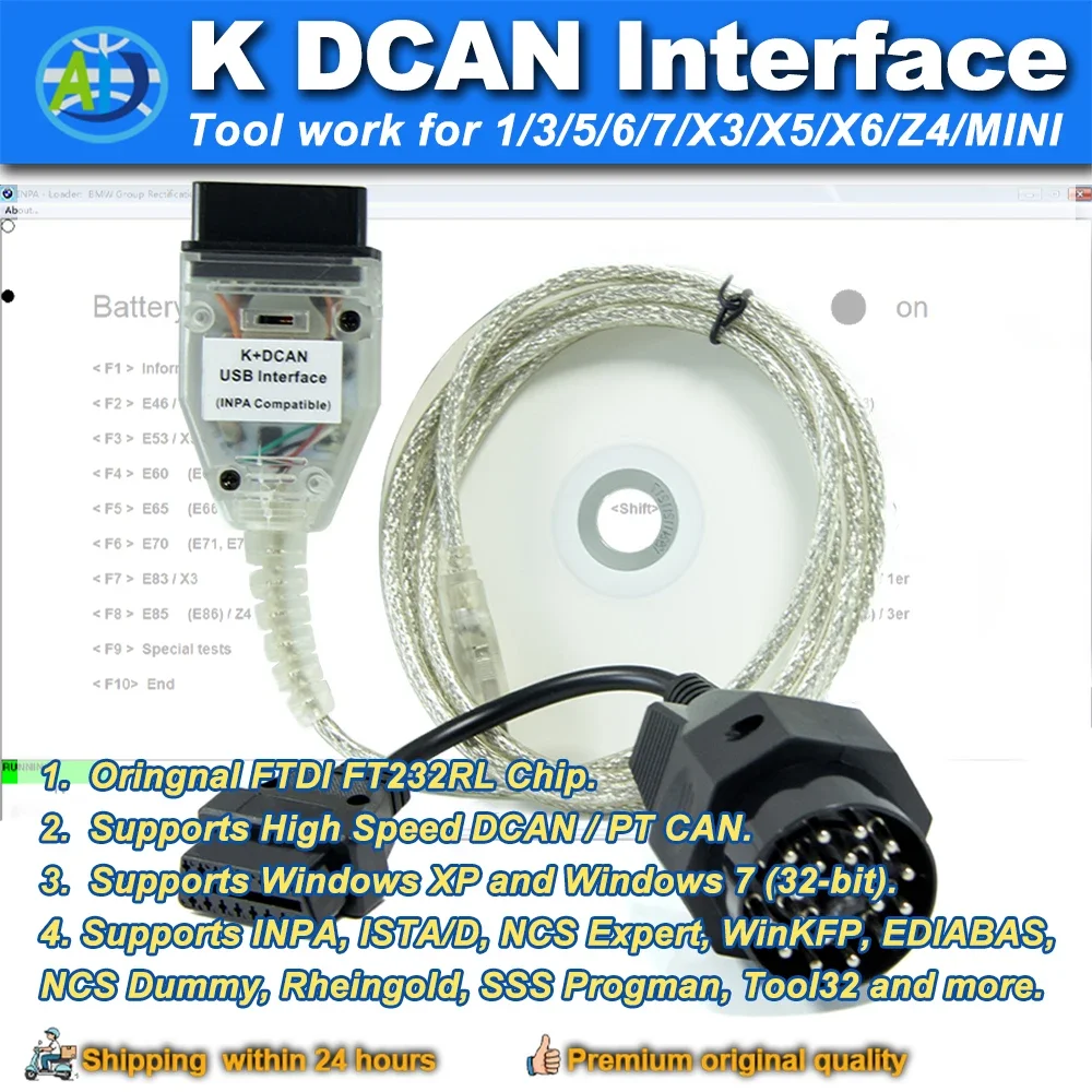 OBDII K DCAN Interface With Switch USB Interface Cable For E46/E83/E53/E90/E91/E92/E93/E60 Auto Programming Coding Tool