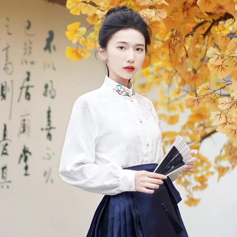 

Long Sleeve Shirts Womens Chiffon Button Down Blouses Slim Fit Subcultural Emo Aesthetic Punk Rock Harajuku Autumn Streetwear
